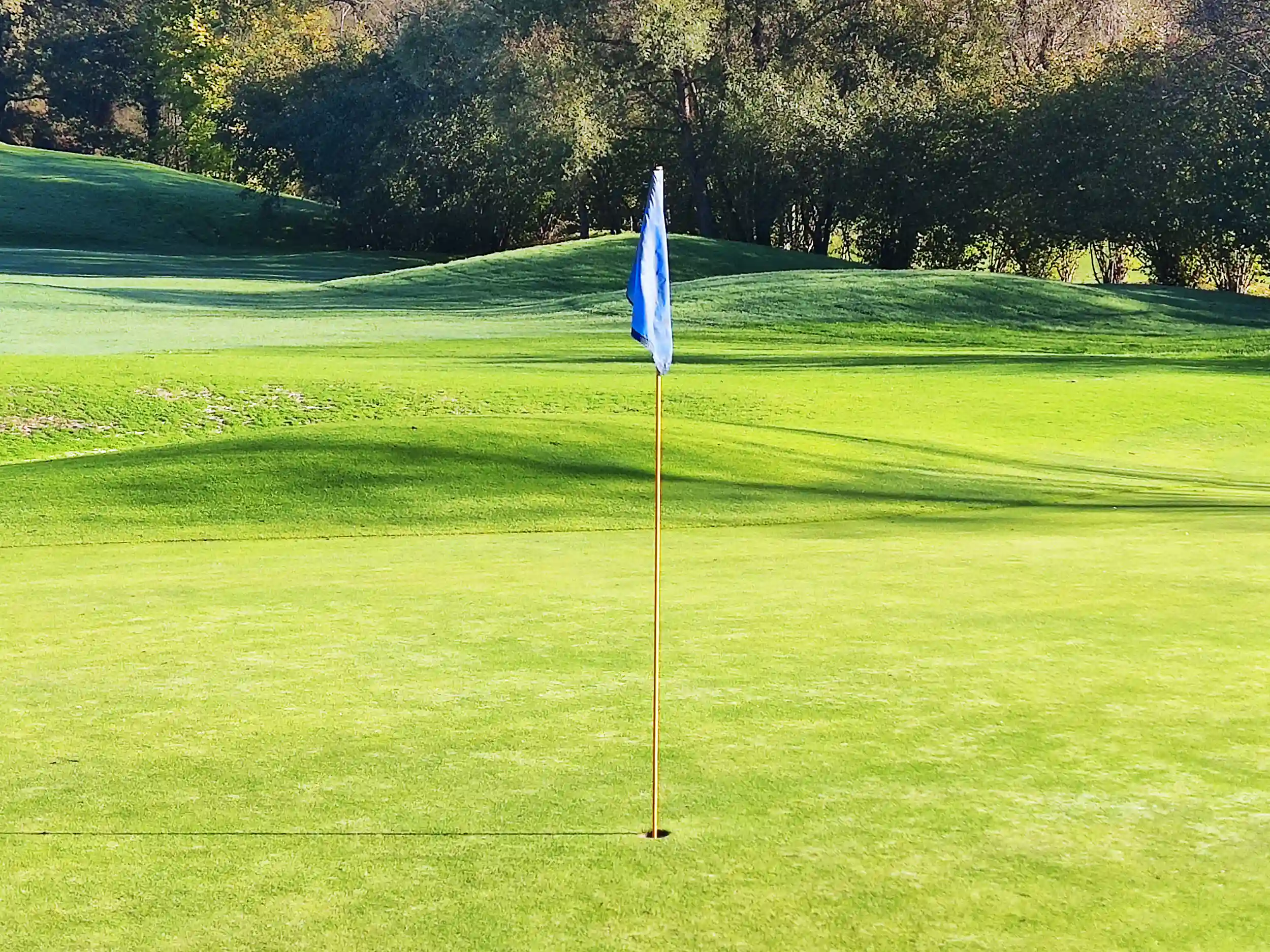 Vista de uno de los greens del campo, con la bandera en el hoyo