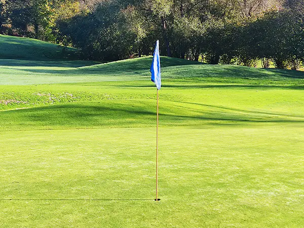 Vista de uno de los greens del campo, con la bandera en el hoyo