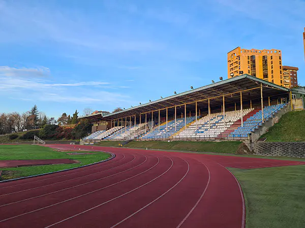 Panorámica de las pistas de atletismo, con las gradas al fondo 